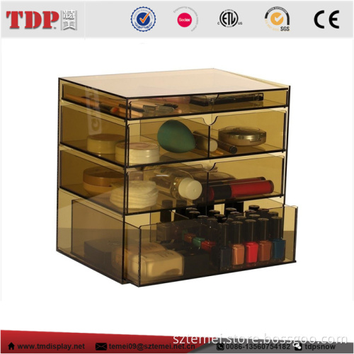 Wholesale Light Brown 4-Drawer Cosmetic Organizer Acrylic Makeup Storage